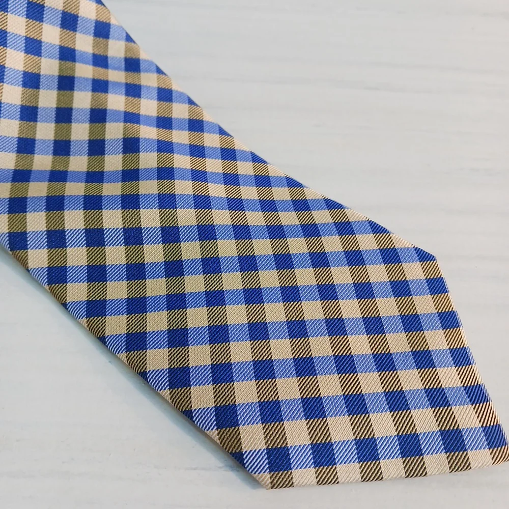 CHAPS Blue Yellow Plaid Mens Silk Tie Necktie Y2K